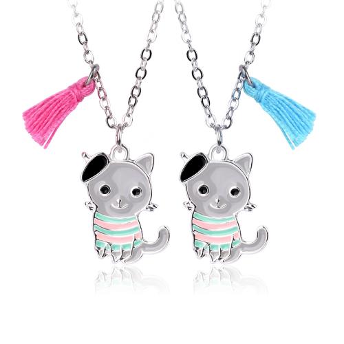 Zinc Alloy Jewelry Necklace with Cotton Thread 2 pieces & for woman & enamel silver color Sold By PC