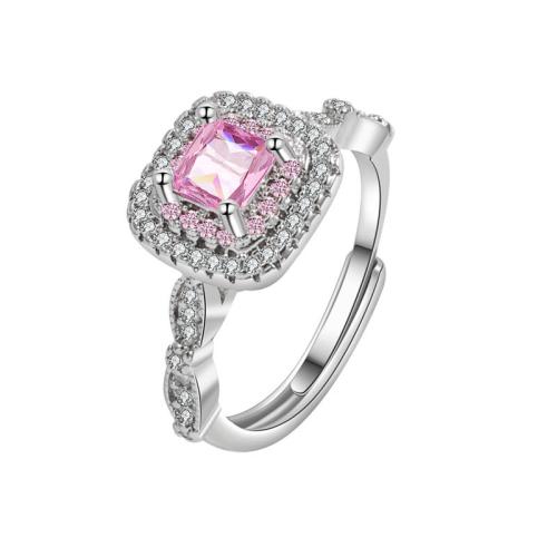 Cubique anneau en laiton Circonia Micro Pave, Placage, pavé de micro zircon & pour femme, couleur platine, Vendu par PC