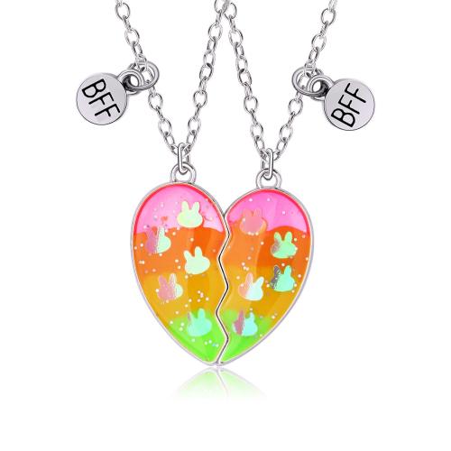 Zinc Alloy Jewelry Necklace 2 pieces & enamel silver color Sold By Set