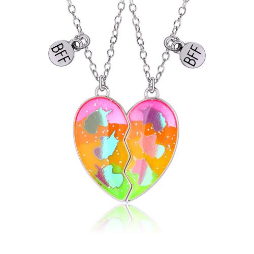 Zinc Alloy Jewelry Necklace 2 pieces & enamel silver color Sold By Set