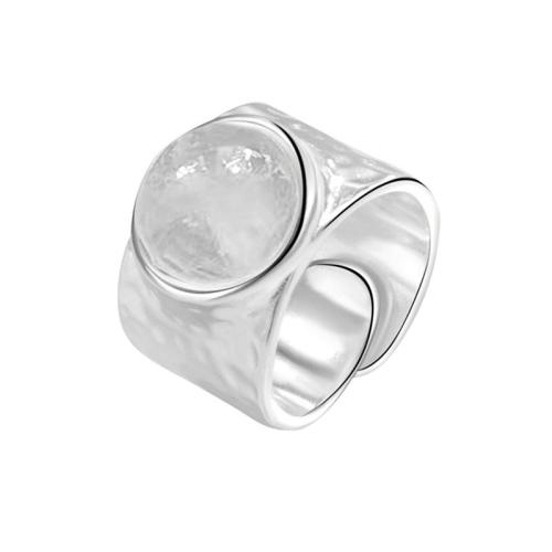 Messing ringen, met Kristal, plated, voor vrouw, platina kleur, Verkocht door PC