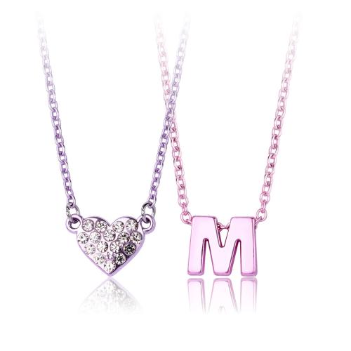 Zinc Alloy Jewelry Necklace, 2 pieces & for woman & with rhinestone, mixed colors, Sold By Set