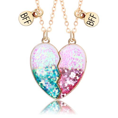 Zinc Alloy Jewelry Necklace with Glitter 2 pieces & for woman & epoxy gel mixed colors Sold By Set