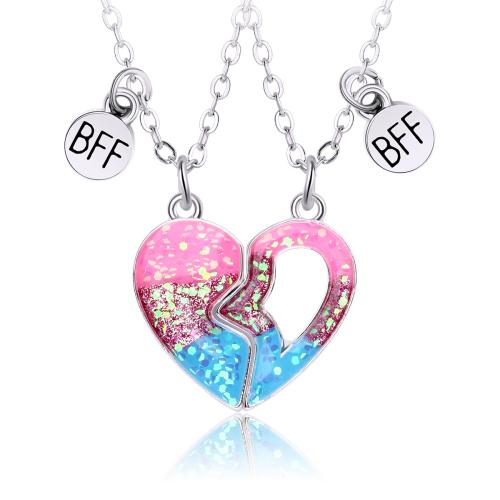 Zinc Alloy Jewelry Necklace 2 pieces & enamel silver color Sold By Set