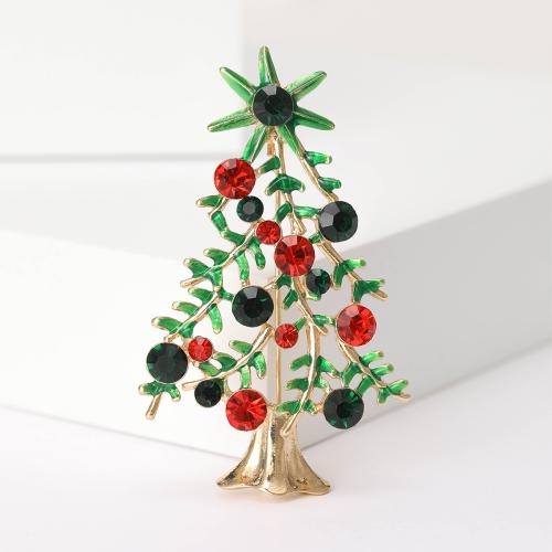 Christmas Brooches Zinc Alloy Christmas Tree gold color plated Christmas Design & for woman & enamel & with rhinestone nickel lead & cadmium free Sold By PC