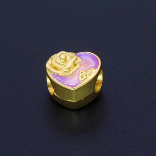 Zinklegering Heart Beads, Zinc Alloy, Hart, gold plated, DIY & glazuur, nikkel, lood en cadmium vrij, 10.22x9.45x8.15mm, Gat:Ca 4mm, Verkocht door PC