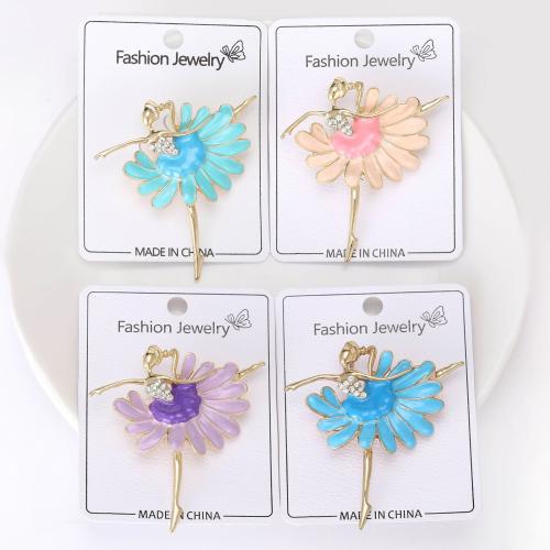 Zinc Alloy Brooches Dancing Girl gold color plated for woman & enamel & with rhinestone nickel lead & cadmium free Sold By PC