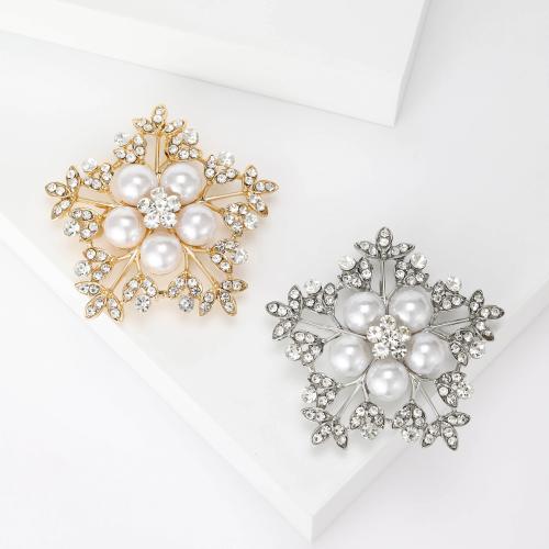 Zinc Alloy Brocher, med Plastic Pearl, Flower, guldfarve belagt, for kvinde & med rhinestone, flere farver til valg, nikkel, bly & cadmium fri, 54x53mm, Solgt af PC