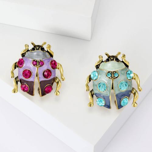 Broches en alliage de zinc, Insecte, Placage de couleur d'or, pour femme & émail & avec strass, plus de couleurs à choisir, protéger l'environnement, sans nickel, plomb et cadmium, 30x29mm, Vendu par PC