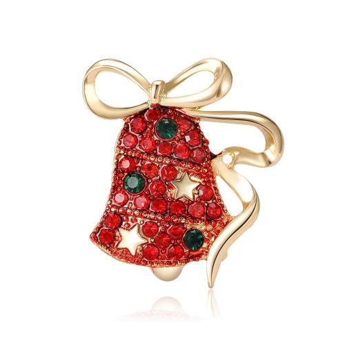 Christmas Brooches Zinc Alloy Christmas Bell gold color plated Christmas Design & for woman & with rhinestone red nickel lead & cadmium free Sold By PC