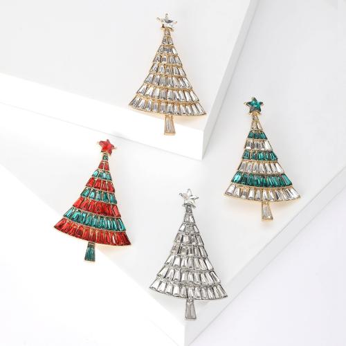 Christmas Brooches Zinc Alloy Christmas Tree plated Christmas Design & for woman & with rhinestone nickel lead & cadmium free Sold By PC