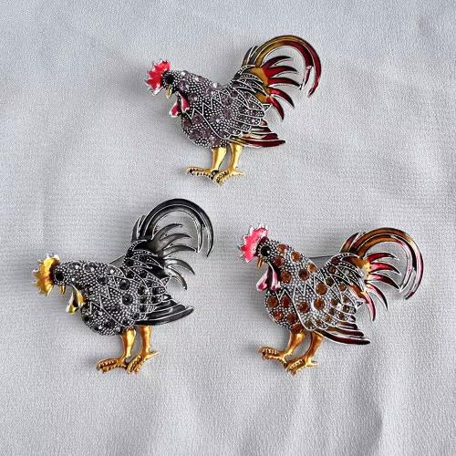 Zinc Alloy Brooches Chicken plated fashion jewelry & enamel & with rhinestone nickel lead & cadmium free Sold By PC