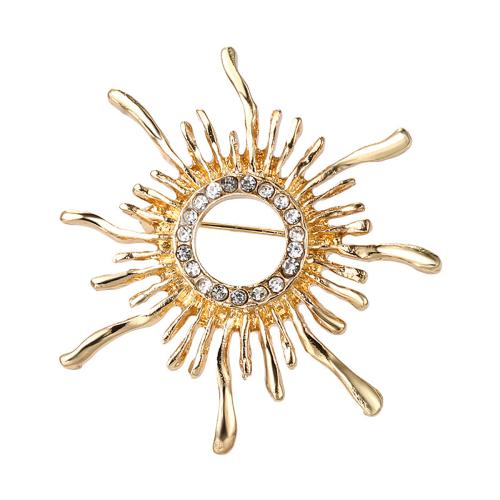 Zinc Alloy Brooches Sun gold color plated fashion jewelry & with rhinestone golden nickel lead & cadmium free Sold By PC