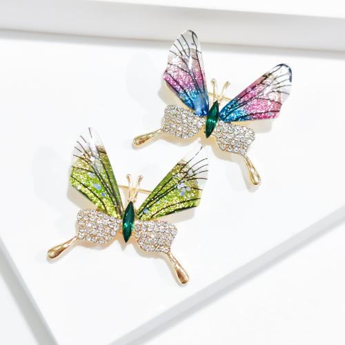 Zinc Alloy Brooches Butterfly plated fashion jewelry & enamel & with rhinestone nickel lead & cadmium free Sold By PC