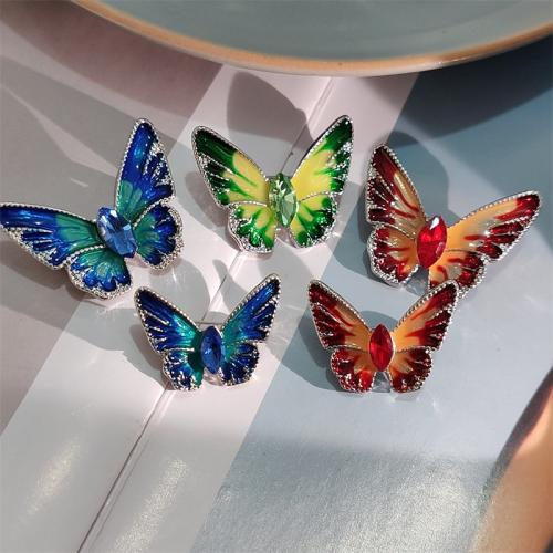 Zinc Alloy Brooches Butterfly plated fashion jewelry & enamel & with rhinestone nickel lead & cadmium free Sold By PC