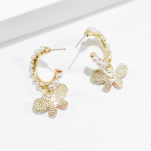 Zinc Alloy Drop Earrings with Crystal & Plastic Pearl gold color plated fashion jewelry golden nickel lead & cadmium free Sold By Pair