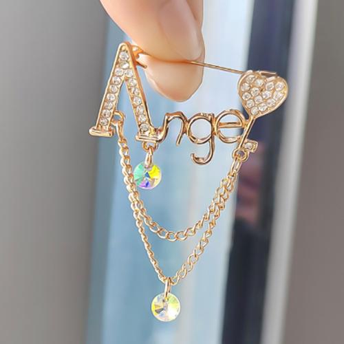 Zinc Alloy Brooches gold color plated fashion jewelry & with rhinestone golden nickel lead & cadmium free Sold By PC