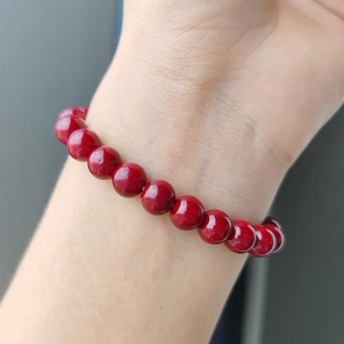 Glass Beads Bracelet with Plastic Pearl & Zinc Alloy fashion jewelry red Length 17.4 cm Sold By PC