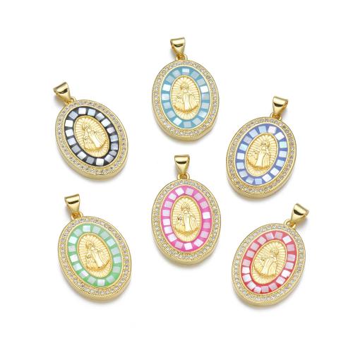 Cubic Zirconia Micro Pave Brass Pendant with Shell plated DIY & micro pave cubic zirconia & enamel Sold By PC