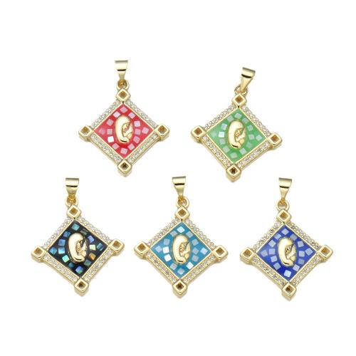 Cubic Zirconia Micro Pave Brass Pendant with Shell plated DIY & micro pave cubic zirconia & enamel Sold By PC