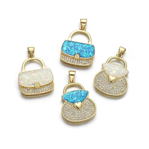 Cubic Zirconia Micro Pave Brass Pendant with Opal Handbag plated DIY & micro pave cubic zirconia Sold By PC