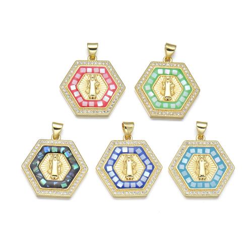 Cubic Zirconia Micro Pave Brass Pendant with Shell plated DIY & micro pave cubic zirconia & enamel Sold By PC