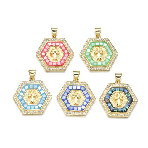 Cubic Zirconia Micro Pave Brass Pendant with Shell plated DIY & micro pave cubic zirconia & enamel Sold By PC