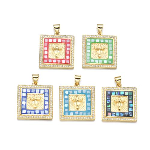 Cubic Zirconia Micro Pave Brass Pendant with Shell plated DIY & micro pave cubic zirconia & enamel Sold By PC