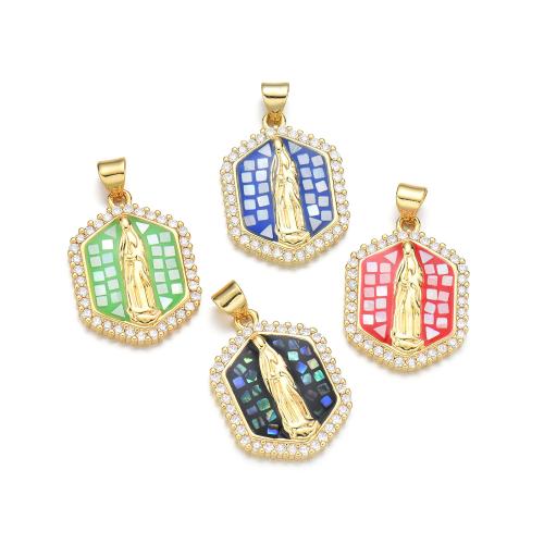 Cubic Zirconia Micro Pave Brass Pendant with Shell plated DIY & micro pave cubic zirconia & enamel Sold By PC