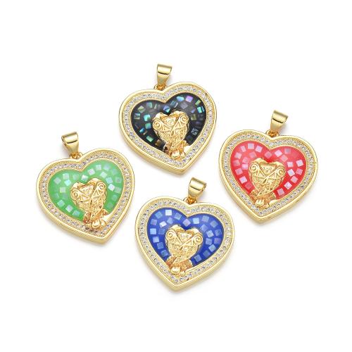 Cubic Zirconia Micro Pave Brass Pendant with Shell Heart plated DIY & micro pave cubic zirconia & enamel Sold By PC