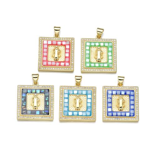 Cubic Zirconia Micro Pave Brass Pendant with Shell plated DIY & micro pave cubic zirconia & enamel Sold By PC