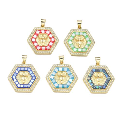 Cubic Zirconia Micro Pave Brass Pendant with Shell plated DIY & micro pave cubic zirconia & enamel Sold By PC