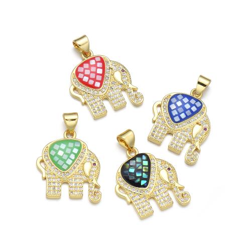 Cubic Zirconia Micro Pave Brass Pendant with Shell Elephant plated DIY & micro pave cubic zirconia & enamel Sold By PC