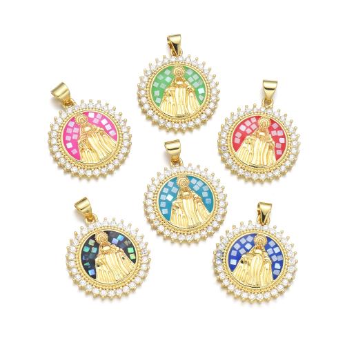 Cubic Zirconia Micro Pave Brass Pendant with Shell plated DIY & micro pave cubic zirconia & enamel Sold By PC