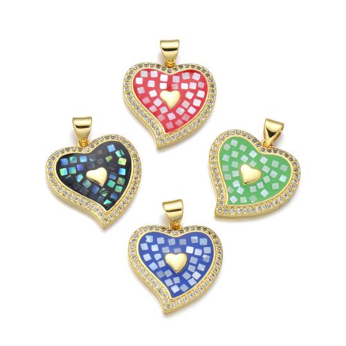 Cubic Zirconia Micro Pave Brass Pendant with Shell Heart plated DIY & micro pave cubic zirconia & enamel Sold By PC