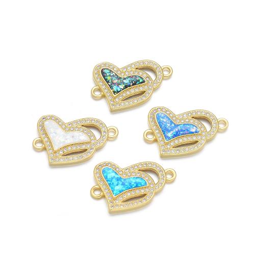 Terningformet Zirkon Micro Pave Messing Tilslutning, med opal, Heart, forgyldt, du kan DIY & Micro Pave cubic zirconia, flere farver til valg, Solgt af PC