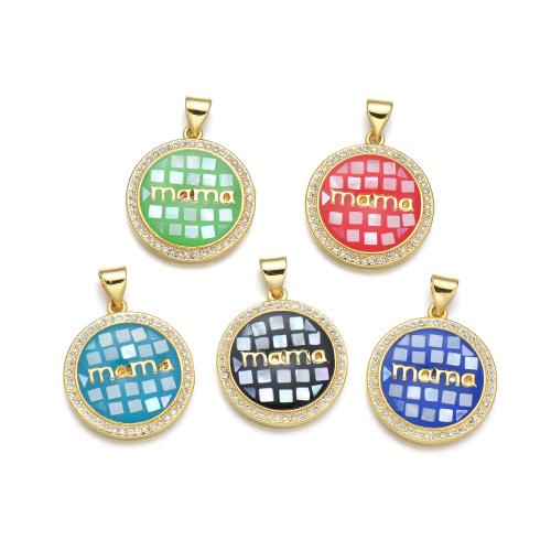 Cubic Zirconia Micro Pave Brass Pendant with Shell plated DIY & micro pave cubic zirconia & enamel Sold By PC