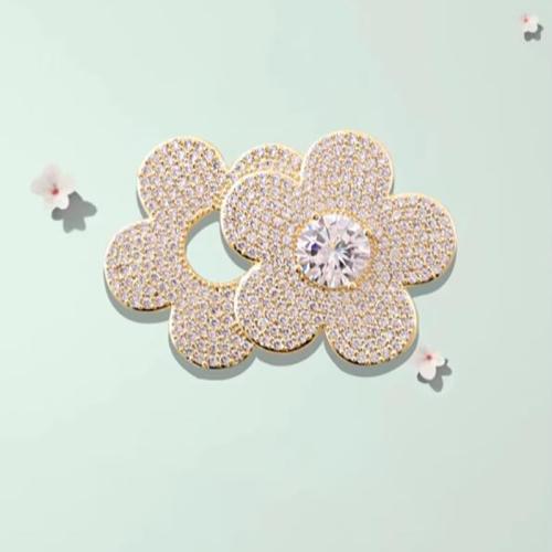 Zinc Alloy Brocher, forgyldt, for kvinde & med rhinestone, gylden, 30x40mm, Solgt af PC