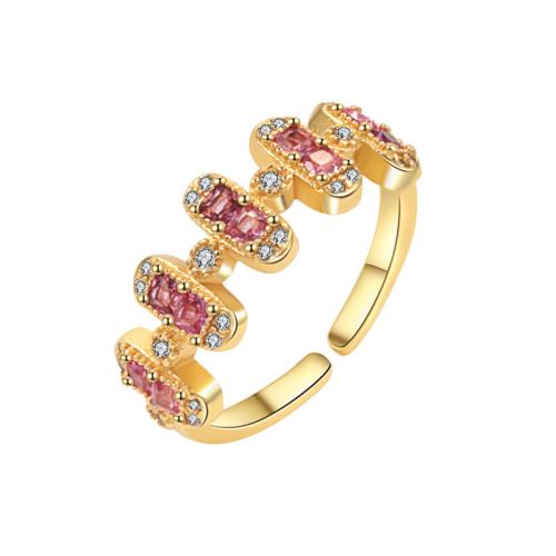 Kubieke Circonia Micro Pave Brass Ring, Messing, plated, micro pave zirconia & voor vrouw, gouden, Verkocht door PC