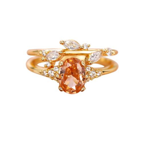 Brass Finger Ring gold color plated & micro pave cubic zirconia & for woman US Ring Sold By PC