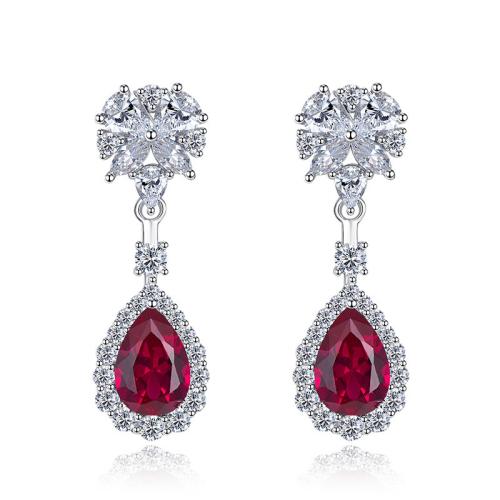 Messing Drop Earring, Teardrop, platineret, Micro Pave cubic zirconia & for kvinde, 11x36mm, Solgt af par