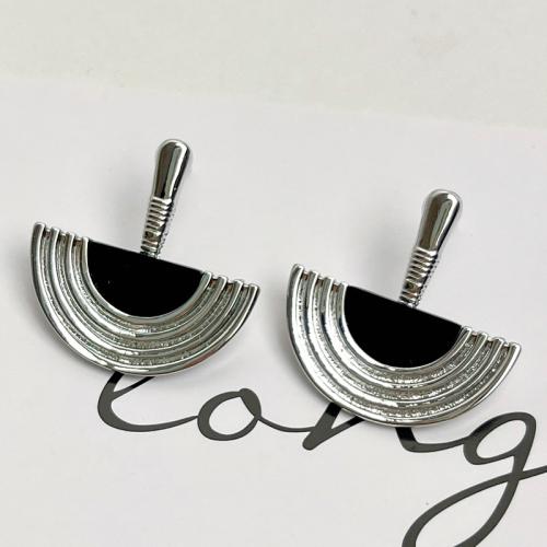 Zinc Alloy Stud Earring with Black Agate fashion jewelry & for woman silver color 26mm Sold By Pair