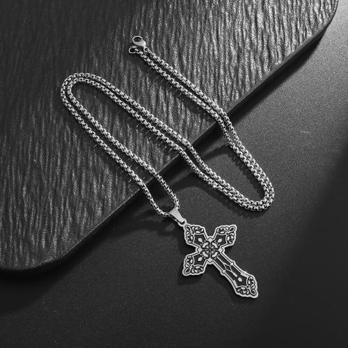 Stainless Steel smycken halsband, 304 rostfritt stål, Cross, mode smycken & Unisex, ursprungliga färgen, 30x52mm, Längd Ca 60 cm, Säljs av PC