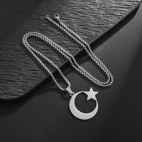 Muince Slabhra Cruach dhosmálta geansaí, 304 Cruach dhosmálta, Moon agus Star, jewelry faisin & unisex, dath bunaidh, 40x35mm, Fad Thart 60 cm, Díolta De réir PC