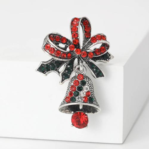 Christmas Brooches Zinc Alloy Christmas Bell silver color plated Christmas Design & for woman & with rhinestone red nickel lead & cadmium free Sold By PC