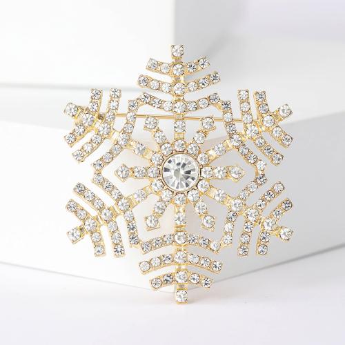 Jul brocher, Zinc Alloy, Snowflake, forgyldt, Juledesign & for kvinde & med rhinestone, flere farver til valg, nikkel, bly & cadmium fri, 44x50mm, Solgt af PC