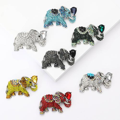 Zinc Alloy Brooches Elephant silver color plated Unisex & with rhinestone nickel lead & cadmium free Sold By PC