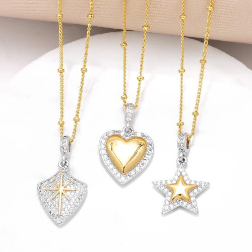 Cubic Zircon Micro Pave Brass Necklace with 5cm extender chain plated fashion jewelry & micro pave cubic zirconia nickel lead & cadmium free Length 44 cm Sold By PC