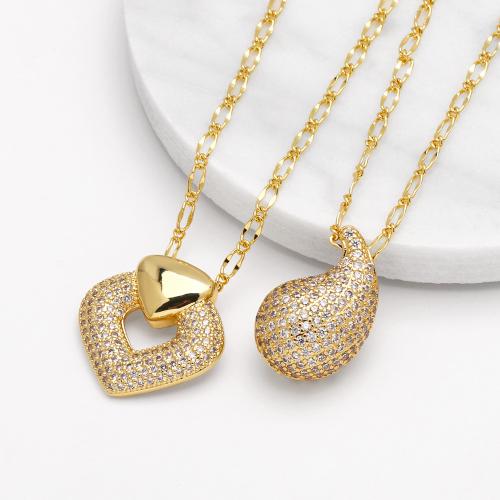 Cubic Zircon Micro Pave Brass Necklace with 5cm extender chain gold color plated fashion jewelry & micro pave cubic zirconia golden nickel lead & cadmium free Length 43 cm Sold By PC