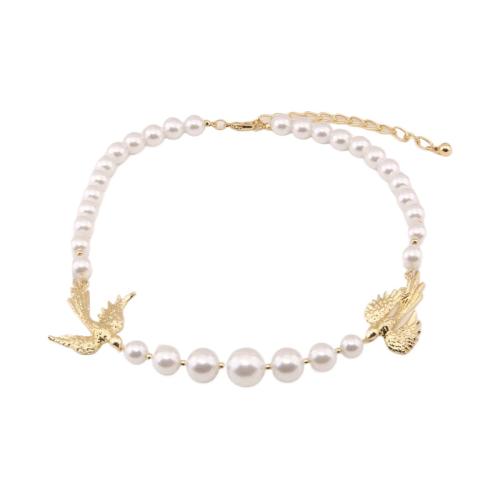 Zinc Alloy Jewelry Necklace with Plastic Pearl plated fashion jewelry & for woman gold Length Approx 54 cm Sold By PC